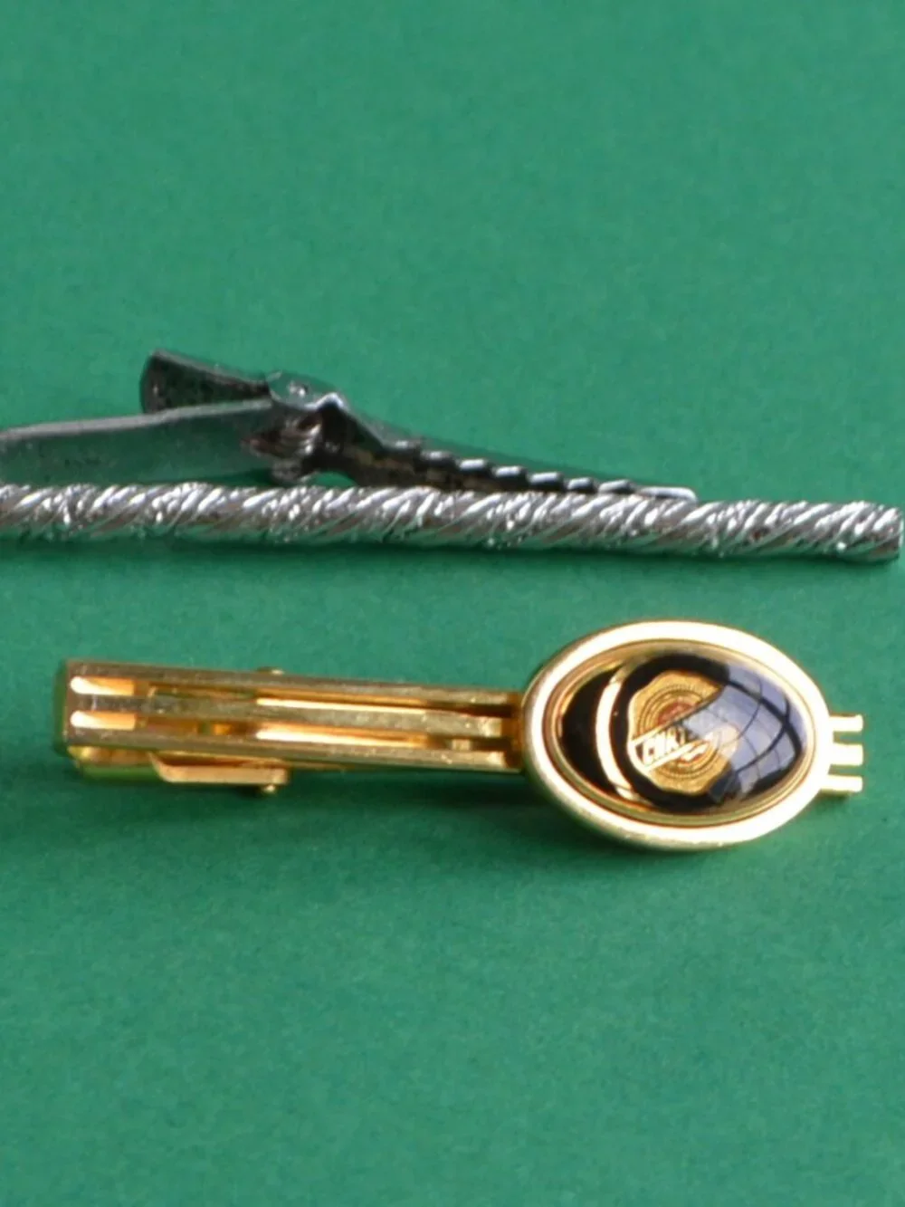 Set of 4 Tie Clasps/Tacks-Chrysler, Square, Blue Stone, Rope, and Central Wing